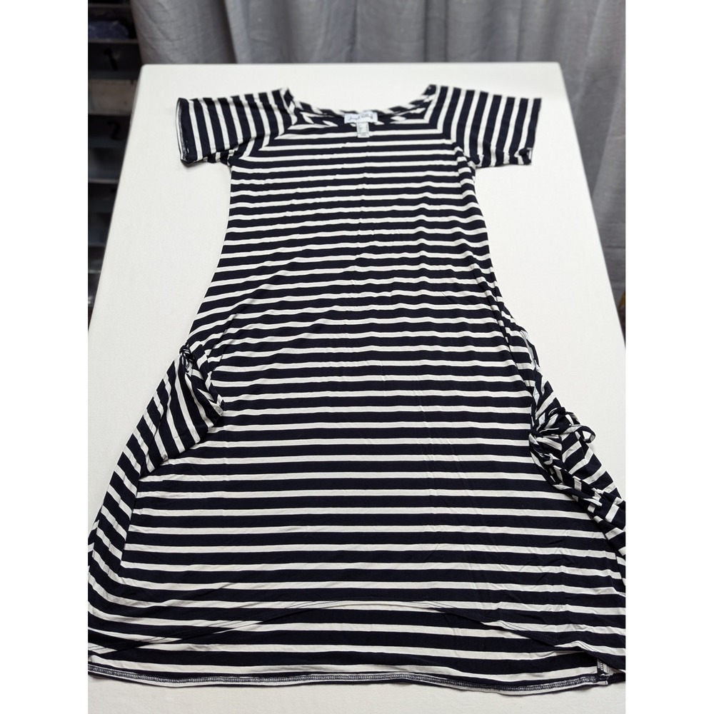 Joseph Ribkoff Navy White Striped Side Tie High Low Tunic Dress Size 10